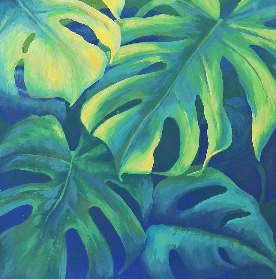 Kleurrijk Monstera Schilderij op Hout