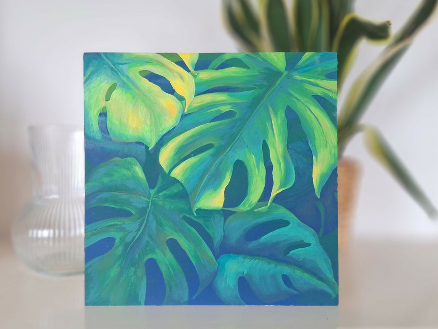 Kleurrijk Monstera Schilderij op Hout — beeld 2